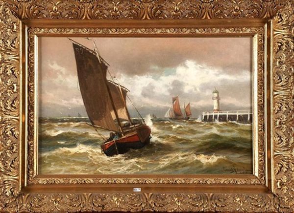 Bateaux De Peche A Blankenbergh Oil Painting by Conrad Hans Selmyhr