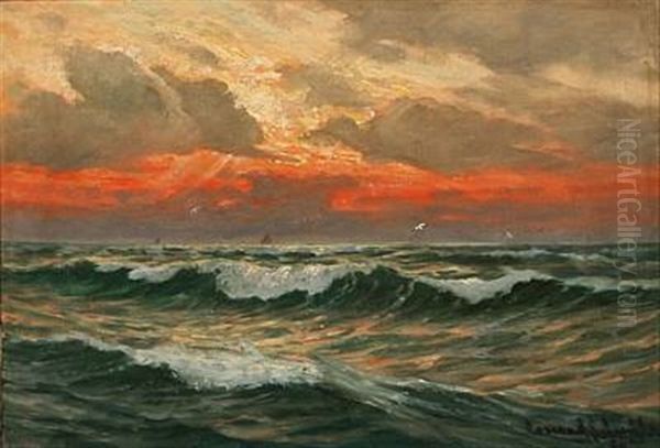 Coastal Scene At Sunset Oil Painting by Conrad Hans Selmyhr