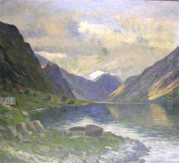 Norwegian Fjord Scene Oil Painting by Conrad Hans Selmyhr