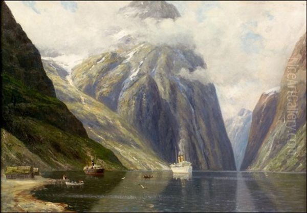 Aluksia Vuonossa Oil Painting by Conrad Hans Selmyhr