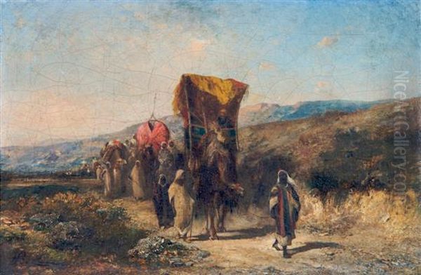 Arab Caravan Oil Painting by Honore Boze