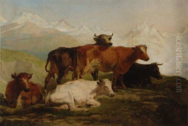 Kuhe Auf Der Alm Oil Painting by Henry Courtney Selous