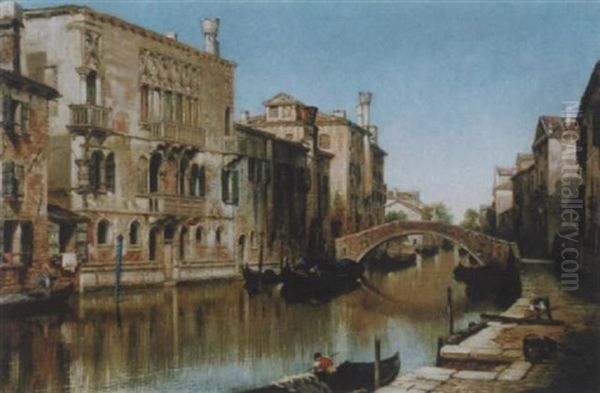 Venedig - Kanal Mit Booten Und Figurenstaffage Oil Painting by Henry Courtney Selous