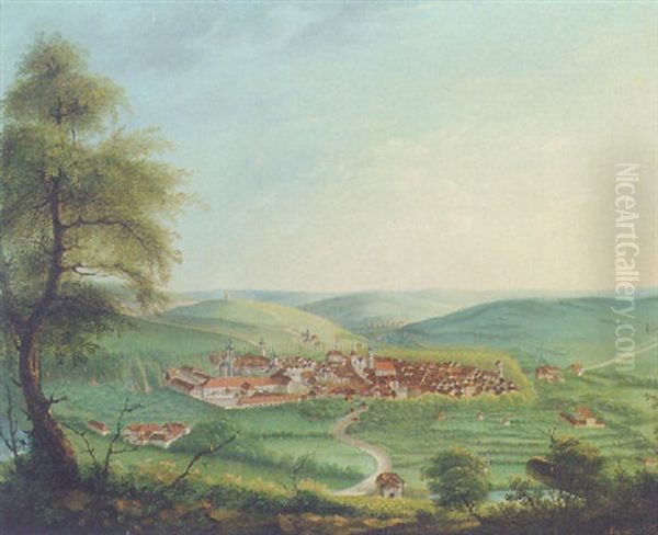 A Panoramic View Of An Austrian Town Oil Painting by Melchior Seltzam