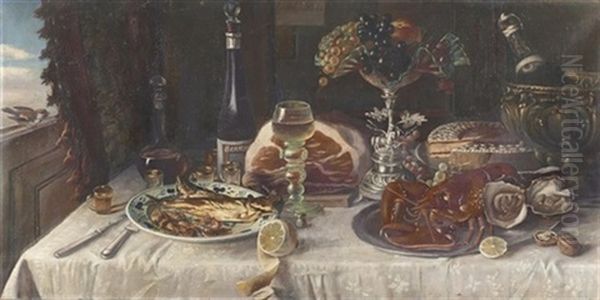 Stillleben Mit Prachtvoll Gedecktem Tisch Oil Painting by Hans Erich Albrecht von Seltzer-Stahn