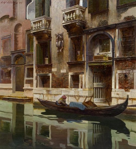 Kanalansicht In Venedig Oil Painting by Luigi Selvatico