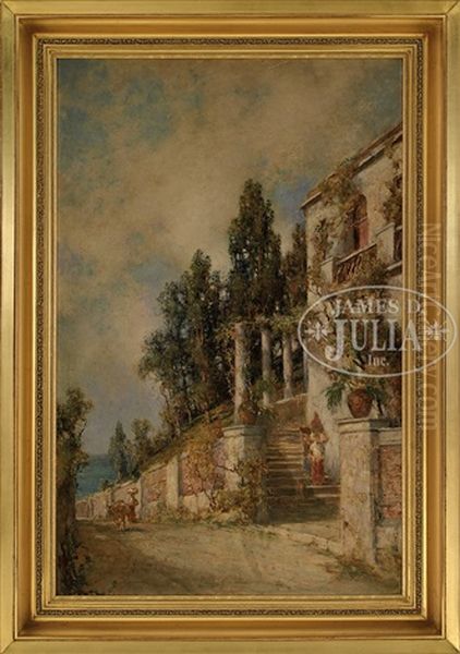 Hillside Italian Villa Oil Painting by Prosper Louis Senat