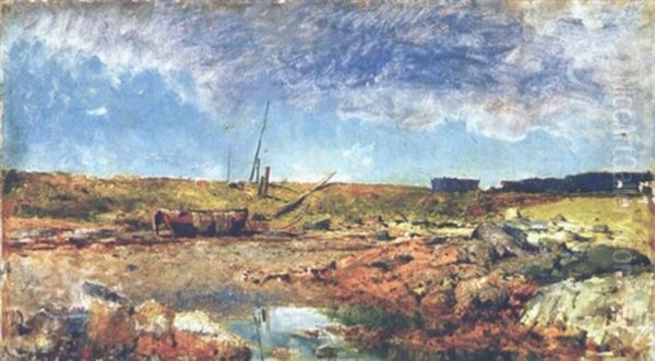 Abandoned Boat Oil Painting by Prosper Louis Senat