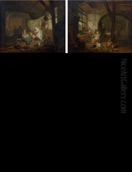 Scenes D'interieur (pair) Oil Painting by Jacques-Albert Senave