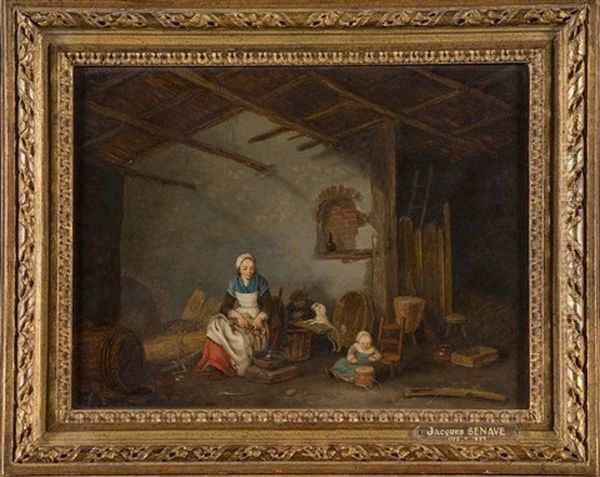 Interieur De Ferme Anime Oil Painting by Jacques-Albert Senave