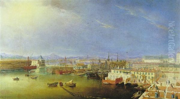 Vue Des Installations Portuaires De Toulon: La Darse Vieille Et La Darse Neuve Oil Painting by Jules Senequier