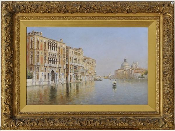 Venice:  On The Grand Canal, Looking Towards The S. Maria Della Salute Oil Painting by Rafael Senet y Perez