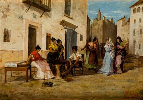 Paseando Por Las Calles De Sevilla Oil Painting by Rafael Senet y Perez