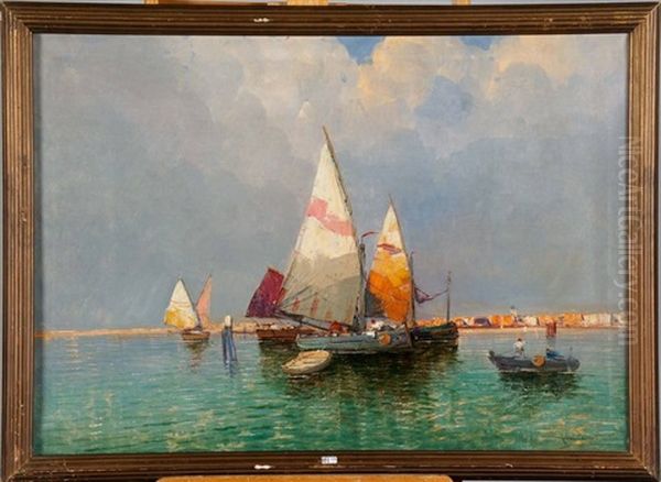 Bateaux Dans La Lagune De Venise Oil Painting by Rafael Senet y Perez