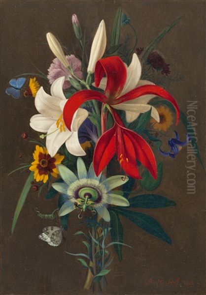 Stillleben Mit Lilien Und Passionsblume Oil Painting by Adolf (Carl) Senff