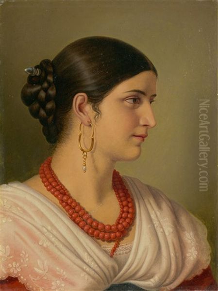 Young Roman Woman Oil Painting by Adolf (Carl) Senff