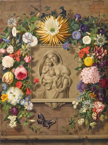 Madonna Mit Kind In Blumenkranz Oil Painting by Adolf (Carl) Senff