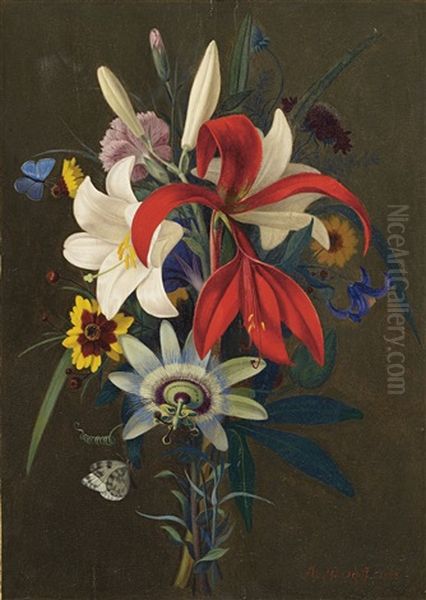 Bluten Und Schmetterlinge Oil Painting by Adolf (Carl) Senff