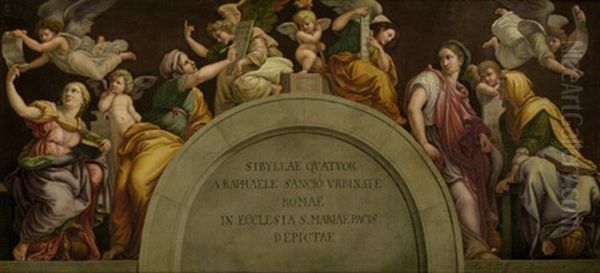 Die Vier Sibyllen (after Raphael) Oil Painting by Adolf (Carl) Senff