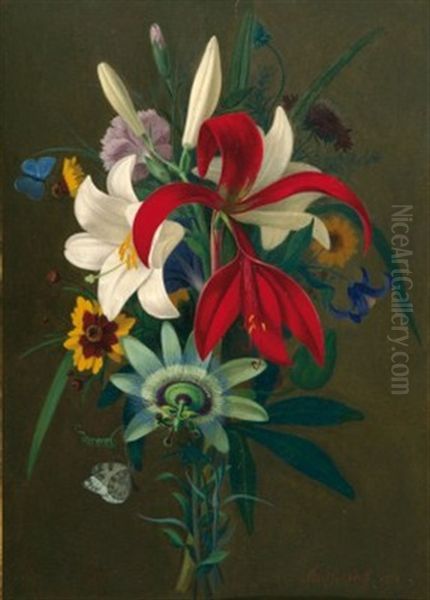 Stillleben Mit Lilien Und Passionsblume Oil Painting by Adolf (Carl) Senff