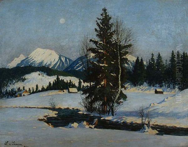 Winterlandschaft Im Hochgebirge Oil Painting by Ludwig Von Senger