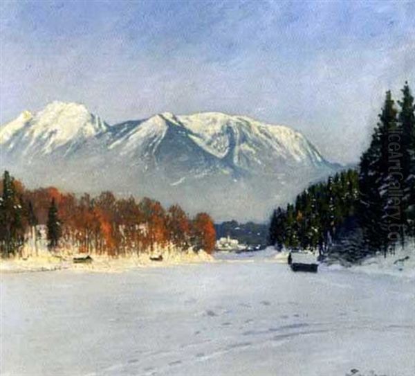 Verschniete Voralpenlandschaft (+ Olstudie, Verso) Oil Painting by Ludwig Von Senger