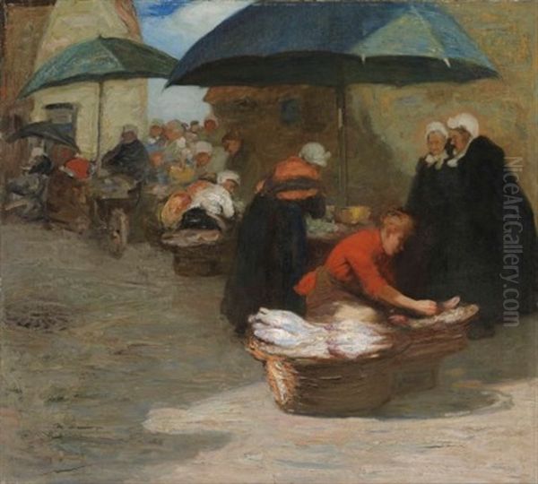 A Flemish Fishmarket Oil Painting by Mark Senior