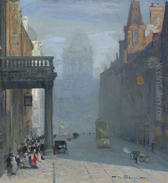 A View Up Park Row Towards St. Anne's Cathedral, Leeds Oil Painting by Mark Senior