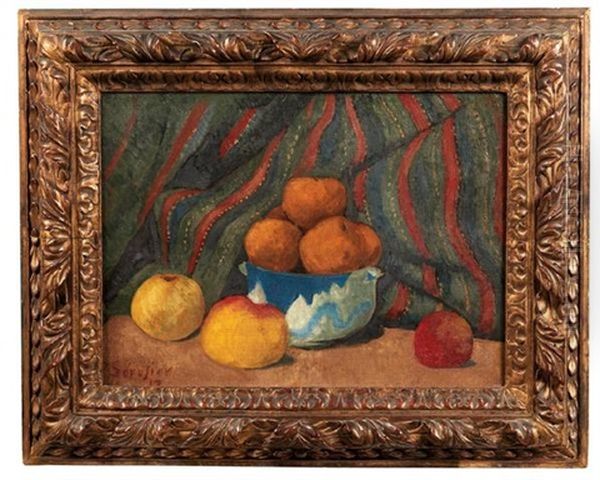 Nature Morte Aux Pommes Sur Fond De Tenture Rayee, 1912 Oil Painting by Paul Serusier