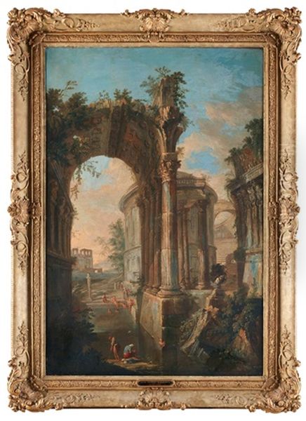 Capriccio Med Figurer Oil Painting by Jean Nicolas Servandoni