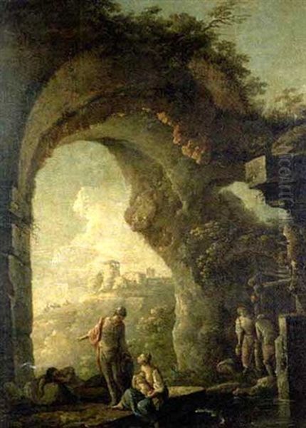 Personnages Dans Des Ruines Antiques Oil Painting by Jean Nicolas Servandoni