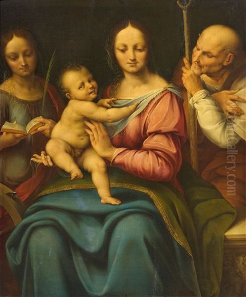 The Holy Family With Saint Catherine Oil Painting by Cesare da Sesto