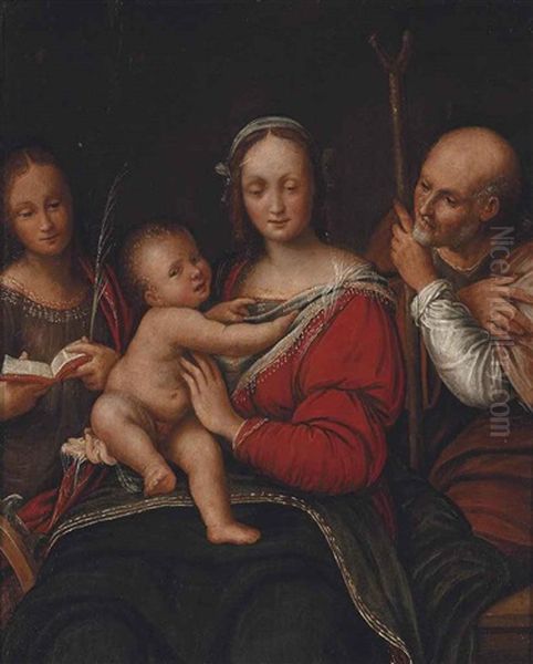 The Holy Family With Saint Catherine Oil Painting by Cesare da Sesto