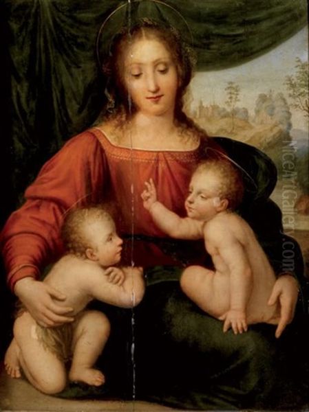 Vierge A L'enfant Avec Saint Jean Baptiste (in 2 Parts) Oil Painting by Cesare da Sesto