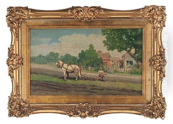 Farm Scene Oil Painting by Gulbrand Sether