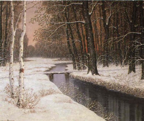 Winter Scene Oil Painting by Gulbrand Sether