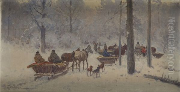 Winter Scene Oil Painting by Adam Setkowicz