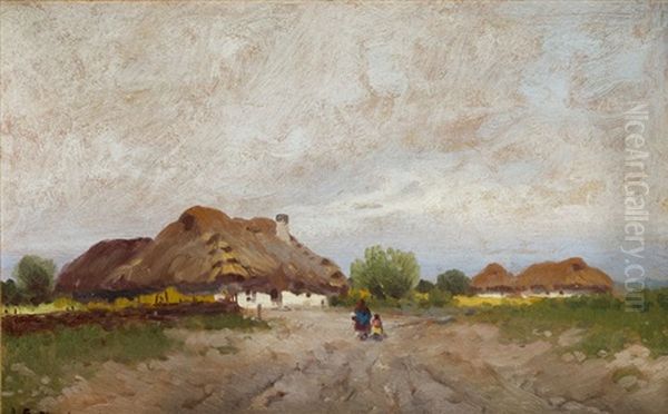 Huts In The Village Oil Painting by Adam Setkowicz