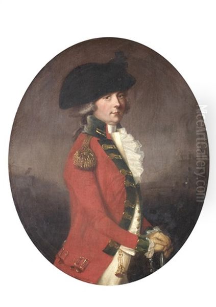 Portrait Of Lieutenant General Sir Thomas Bawser, K.c.b, Three-quarter-length, In A Scarlet Coat And White Ruff, Standing Before A Colonial Fort Oil Painting by John Thomas (Seaton) Seton