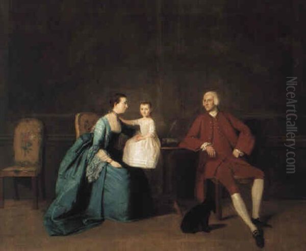 Portrait Of Christopher Fawcett, His Wife Winifred And Son Oil Painting by John Thomas (Seaton) Seton