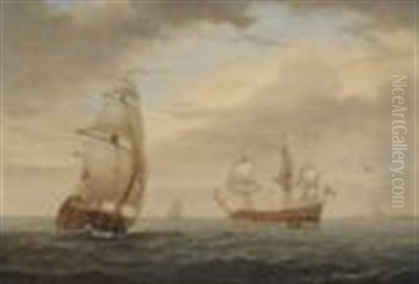 Naval Vessels Off Osbourne House, Isle Of Wight Oil Painting by William Frederick Settle