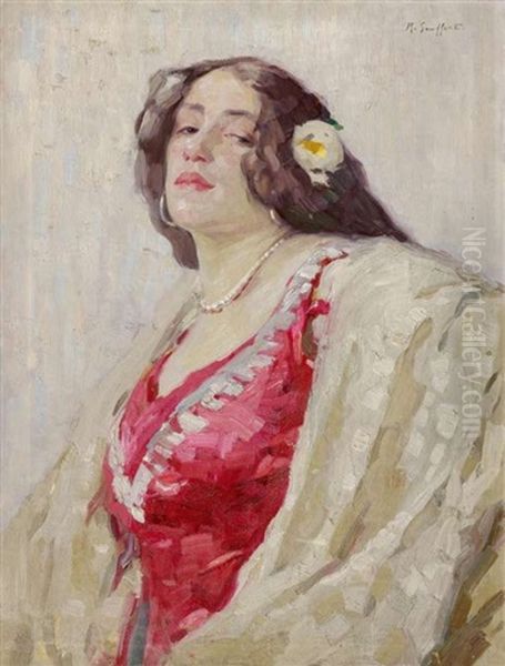 Portrat Einer Dame Mit Rose Im Haar Oil Painting by Robert Seuffert