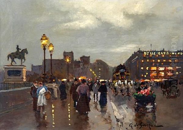 Evening On A Parisian Street Oil Painting by Gilbert Alexandre De Severac