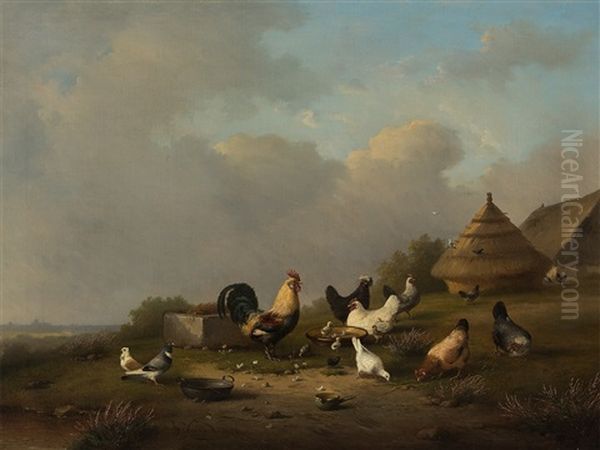 Flock Of Hens Oil Painting by Franz van Severdonck