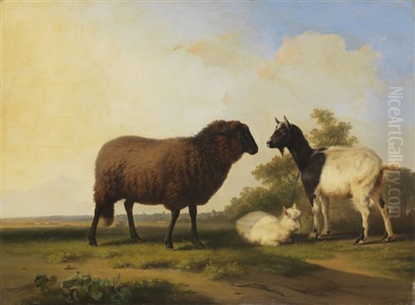 Schaf, Ziege Und Zicklein Vor Weiter Landschaft Oil Painting by Franz van Severdonck