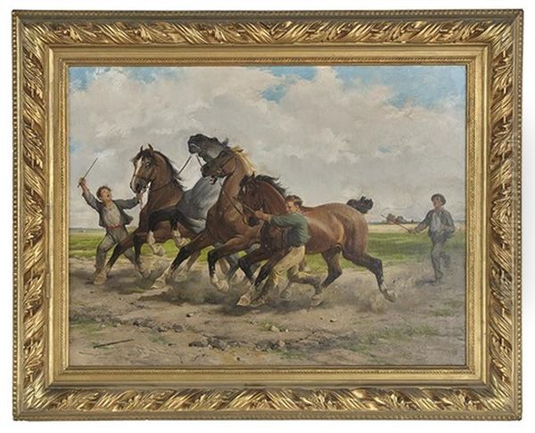 Taming The New Horses Oil Painting by Joseph Van Severdonck