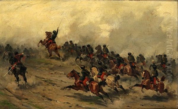 Scene De Cavalerie Oil Painting by Joseph Van Severdonck