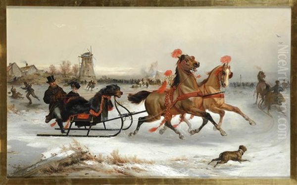 Traineau Sur La Glace Oil Painting by Joseph Van Severdonck