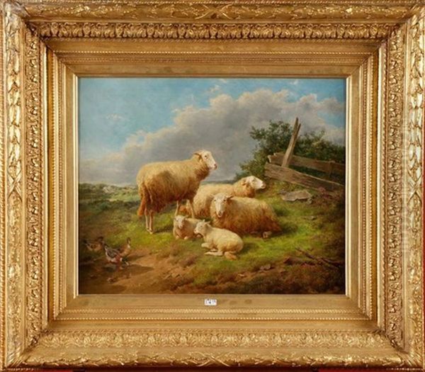 Moutons Au Pre Oil Painting by Joseph Van Severdonck