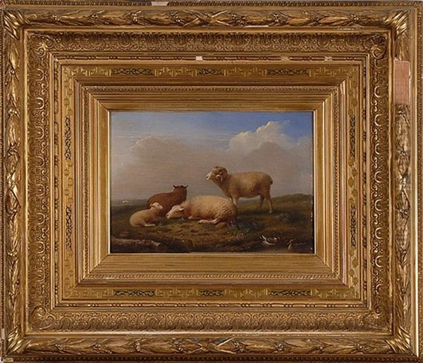 Four Mountain Sheep Oil Painting by Joseph Van Severdonck